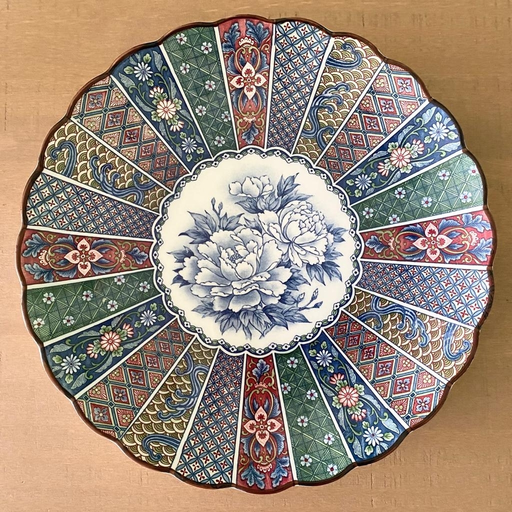 Japanese Serving Plate Floral Colorful Scalloped Edge